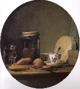 Jean Baptiste Simeon Chardin Equipped with a jar of apricot glass knife still life, etc. oil painting reproduction